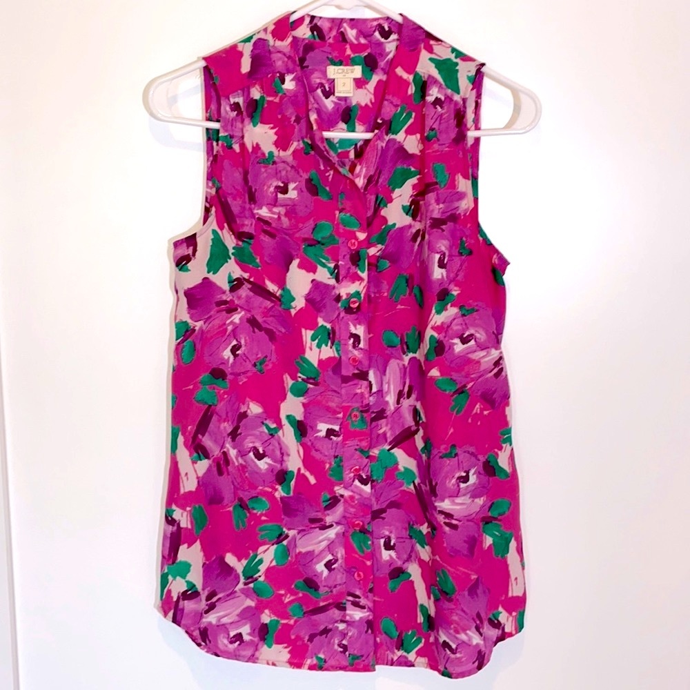 J. Crew Silky Button Up Floral Watercolor Blouse